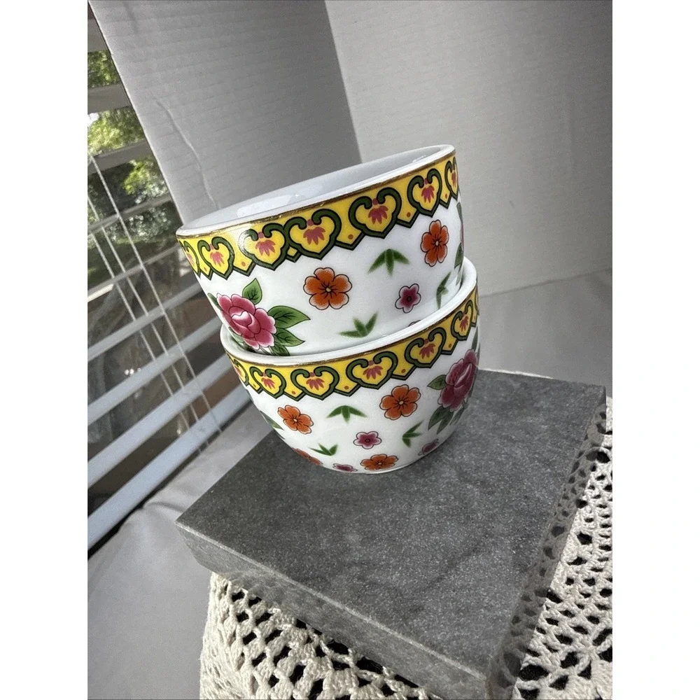World Market Ceramic Floral Dipping Bowls, Red,Yellow & Green 3